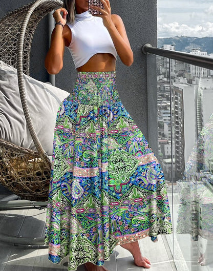 💃Pantaloni largi cu imprimeu floral pentru stațiune primăvară/vară 2025