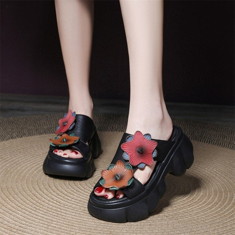 【Modele noi pentru 2025】🌸【35-40】Papuci respirabili cu talpă groasă, model retro etnic și imprimeu floral