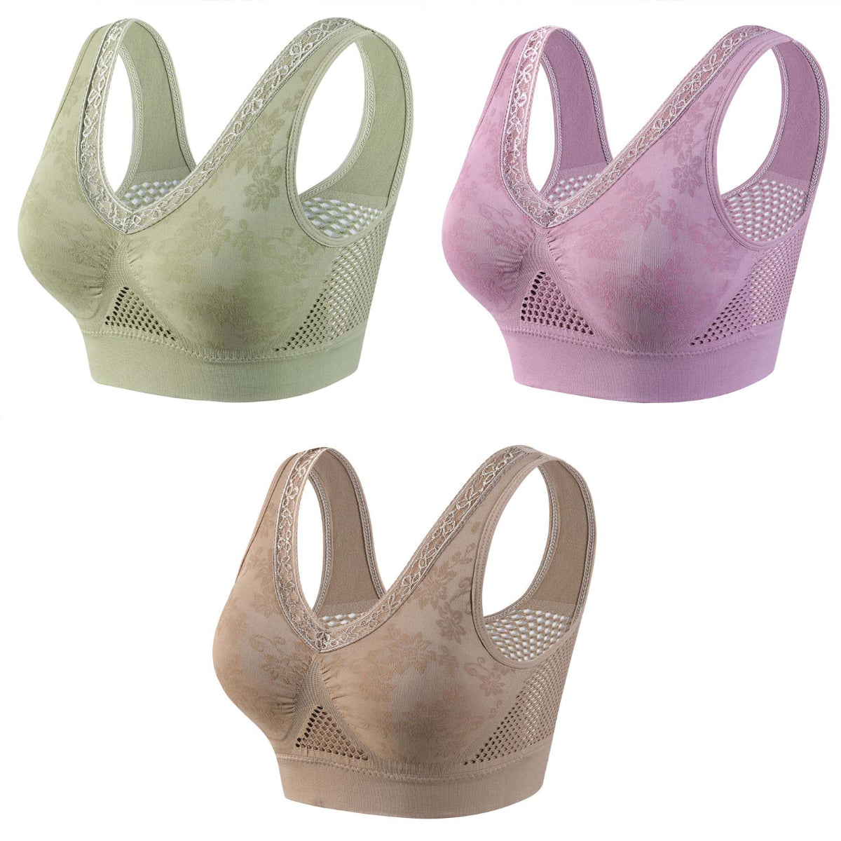 😍【Paquete de 3】❤️40-120 kg✨Sujetador de encaje sin aros para mujer, alta sujeción