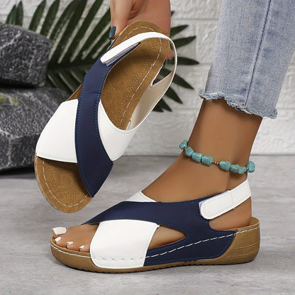 【36-43】 Sandalias de cuña en contraste para mujer Sandalias cómodas con tira en el tobillo