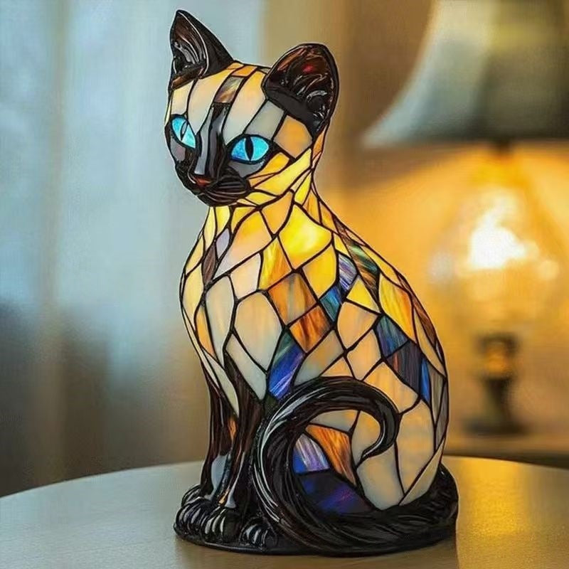 🐱Lampa stołowa w kształcie kota, retro lampka nocna wykonana z kolorowej żywicy, z motywem kota