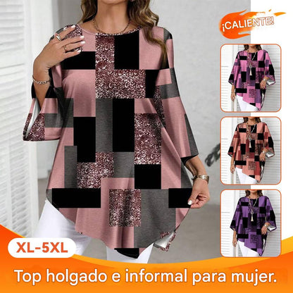 【XL-5XL】Camisa informal de talla grande para mujer, corte holgado, ideal para primavera/verano, con diseño de dobladillo irregular.