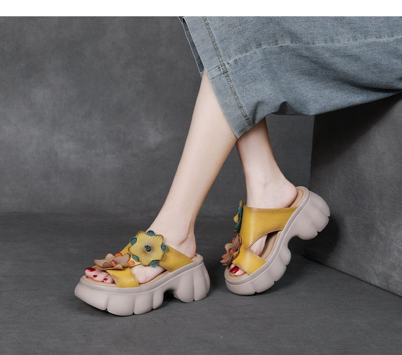 【Modele noi pentru 2025】🌸【35-40】Papuci respirabili cu talpă groasă, model retro etnic și imprimeu floral