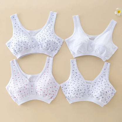 【4-dielna súprava】 4-dielna súprava spodnej bielizne z čistej bavlny v štýle malého tielka pre ženy stredného a staršieho veku, plus size