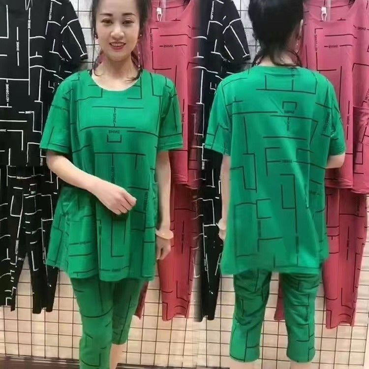 【Top + Pantaloni】🔥Costum de femeie cu mânecă scurtă, stil nou 2025, lejer, pentru femei de vârstă mijlocie și în vârstă