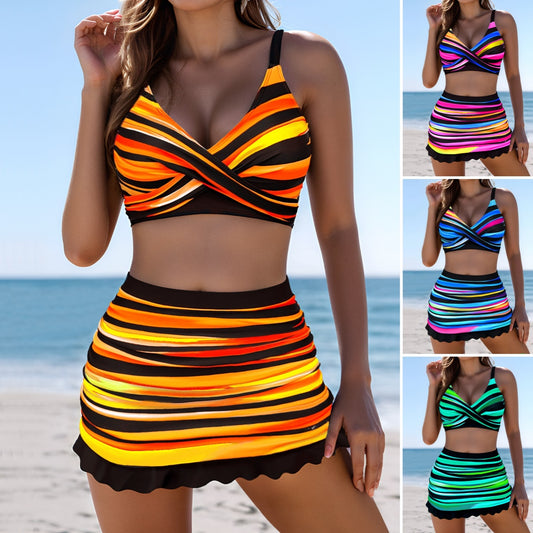 🩱👙【S-2XL】Costum de baie confortabil din două piese cu imprimeu și fundițe