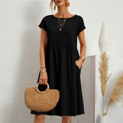 💖💖【8 culori】【S-5XL】Rochie de damă din bumbac și in 2025 cu decolteu rotund și croială lejeră