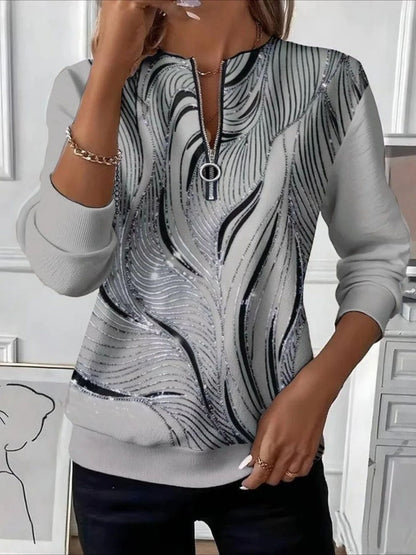 🔥【S-5XL】Damska koszulka z nadrukiem i zamkiem błyskawicznym przy dekolcie