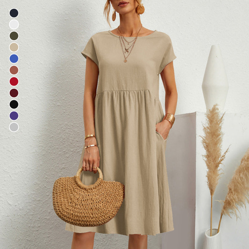 💖💖【8 culori】【S-5XL】Rochie de damă din bumbac și in 2025 cu decolteu rotund și croială lejeră