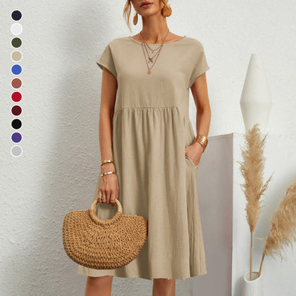💖💖【8 culori】【S-5XL】Rochie de damă din bumbac și in 2025 cu decolteu rotund și croială lejeră