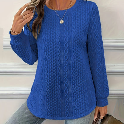 ✨【L-6XL】Μονόχρωμο γυναικείο φούτερ με υφή, φαρδύ με στρογγυλή λαιμόκοψη
