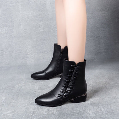 👢Botas de cuero cálidas para mujer, elegantes y de moda, de otoño e invierno, en color negro.