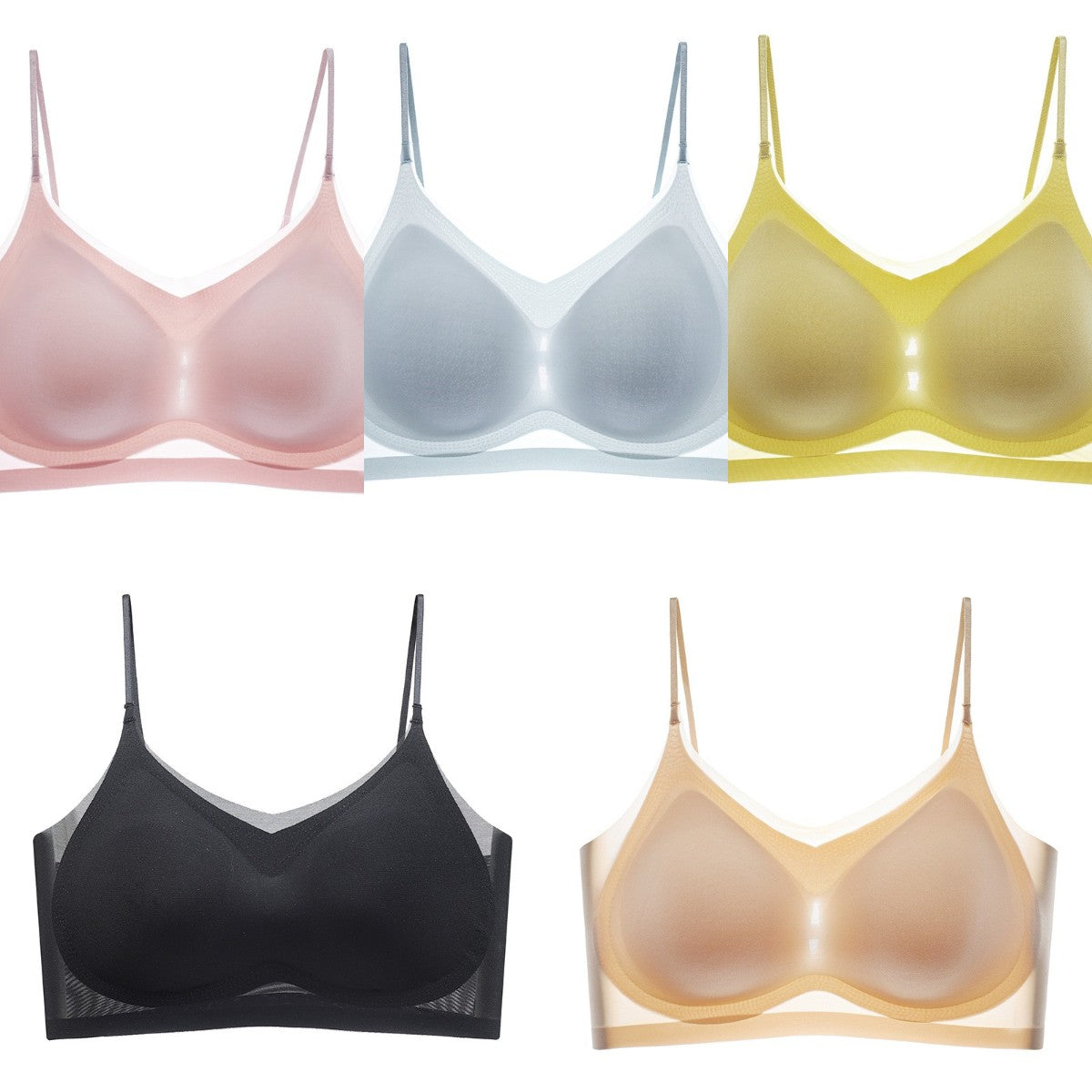 💃【Juego de 5 piezas】【40-100 kg】 🥰Sujetador de seda helada, ultrafino, talla grande