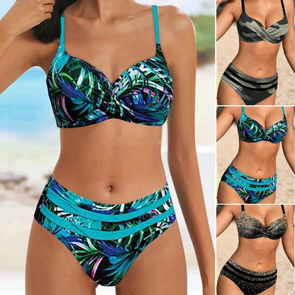 🌊👙【S~5XL】💋2025. Nouă bikini de baie mărimi mari cu imprimeu împărțit.