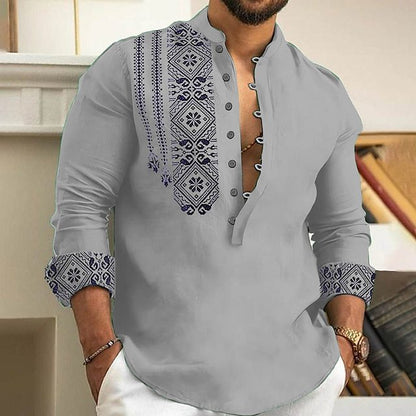 【S-3XL】Camisa de manga larga con cuello alto de verano para hombre