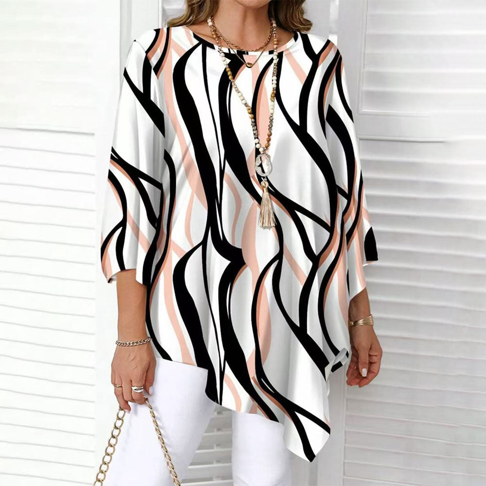 【XL-5XL】Camisa informal de talla grande para mujer, corte holgado, ideal para primavera/verano, con diseño de dobladillo irregular.