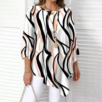 【XL-5XL】Camisa informal de talla grande para mujer, corte holgado, ideal para primavera/verano, con diseño de dobladillo irregular.