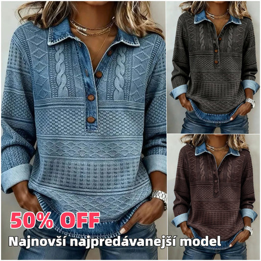 😍【S-5XL】 Stylový retro džínový top se stojatým límcem, pohodlný na nošení