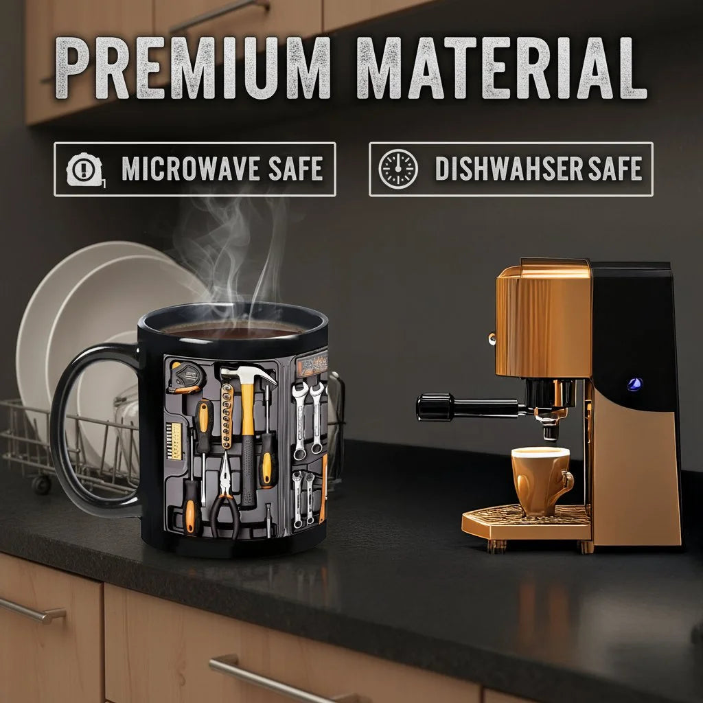 🔥☕Štýlový a kreatívny hrnček, šálka na kávu, so vzorom sady náradia