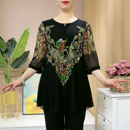 【L-5XL】Camisa de gasa con flores bordadas a la moda 2025 para mujer