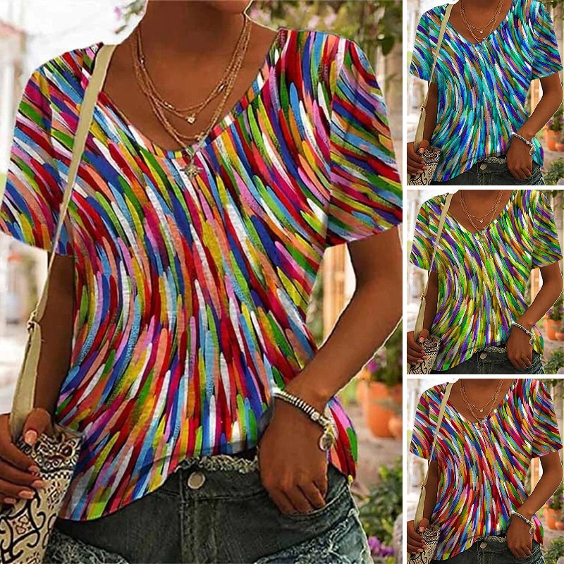 【S-5XL】2025 Tricou nou imprimat pentru damă, cu decolteu în V