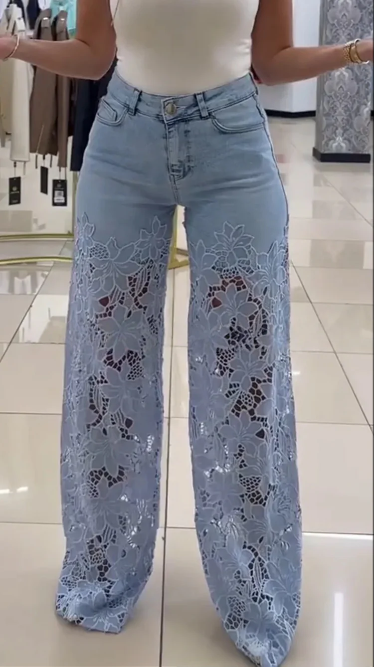 💥 LIQUIDACIÓN DE STOCK 💥👖Vaqueros denim modernos con parches de encaje