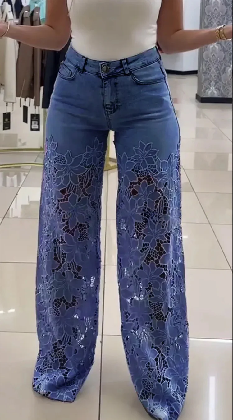 💥 LIQUIDACIÓN DE STOCK 💥👖Vaqueros denim modernos con parches de encaje